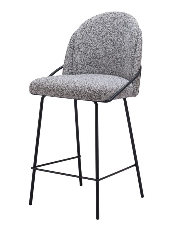 Set of Two 26" Light Gray And Black Shearling And Steel Counter Height Bar Chairs - Image 3