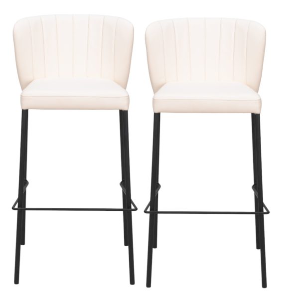 Set of Two 29" Cream And Black Faux Leather And Steel Bar Height Bar Chairs - Image 2