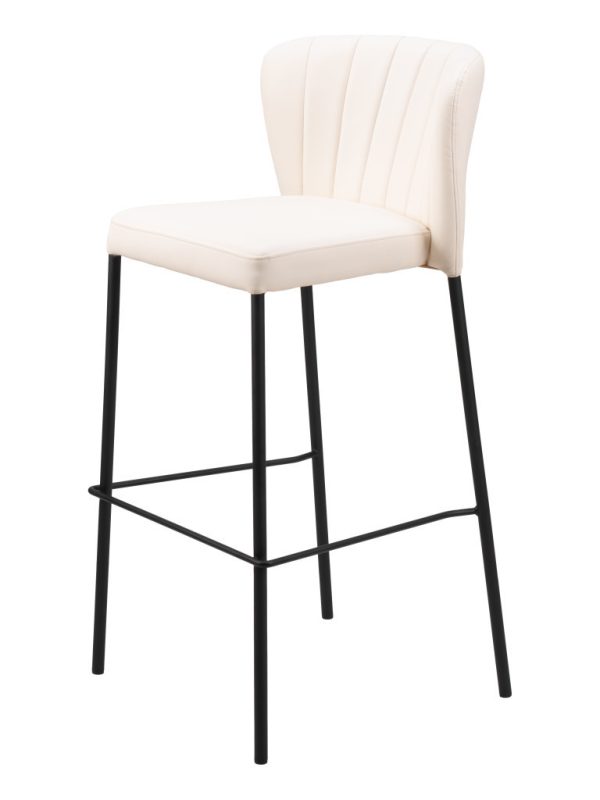 Set of Two 29" Cream And Black Faux Leather And Steel Bar Height Bar Chairs - Image 3