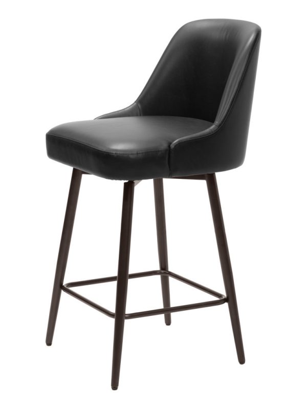 26" Black And Bronze Faux Leather And Steel Counter Height Swivel Bar Chair - Image 3