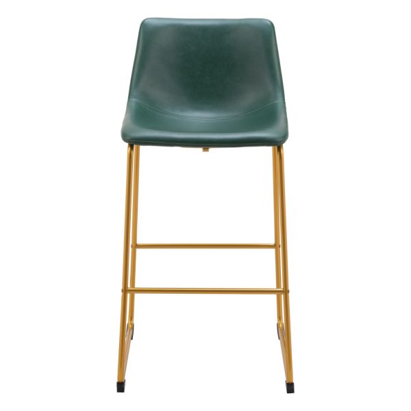 Set of Two 29" Green And Gold Faux Leather And Steel Bar Height Bar Chairs - Image 4