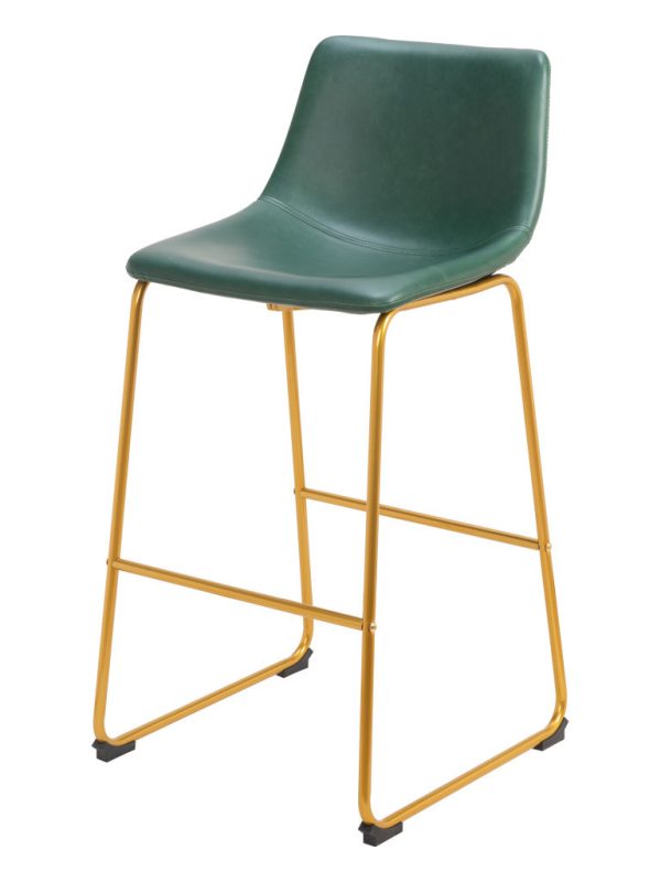 Set of Two 29" Green And Gold Faux Leather And Steel Bar Height Bar Chairs - Image 3