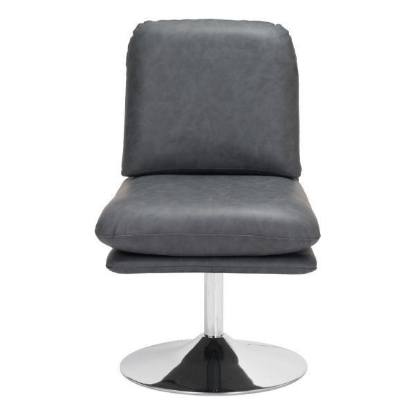 22" Gray And Silver Faux Leather Side Chair - Image 2