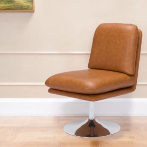 22" Brown And Silver Faux Leather Side Chair