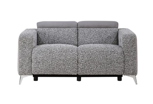63" Dark Gray And Silver Power Reclining Loveseat - Image 2