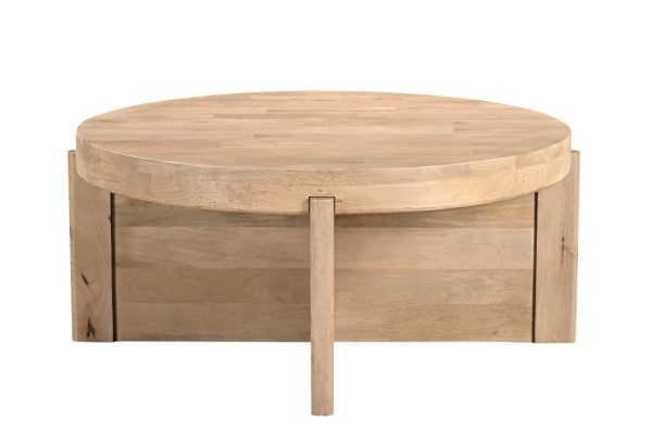 36" Natural Solid Wood Round Coffee Table - Image 3