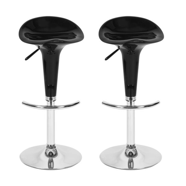 Set of Two Black and Silver Heavy Duty Plastic and Metal Low Back Adjustable Height Swivel Bar Chairs - Image 2