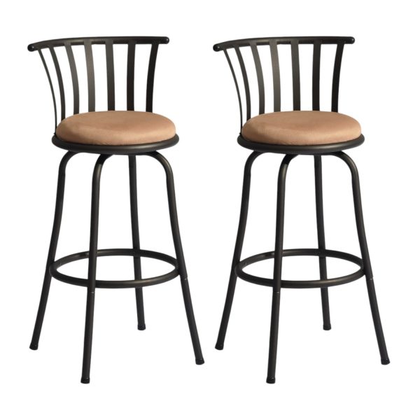 Set of Two 29" Brown and Black Microfiber and Metal Low Back Bar Height Swivel Bar Chairs - Image 2