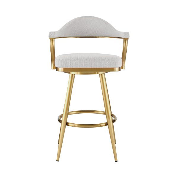 30" Silver and Gold Fabric and Stainless Steel Low Back Bar Height Swivel Bar Chair - Image 2