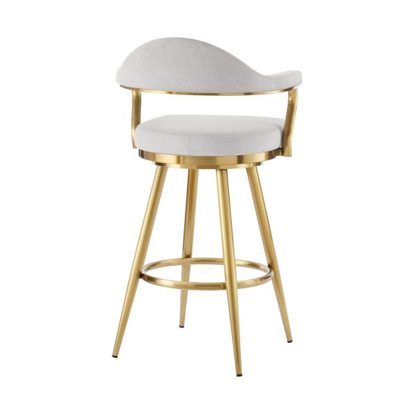 30" Silver and Gold Fabric and Stainless Steel Low Back Bar Height Swivel Bar Chair - Image 4